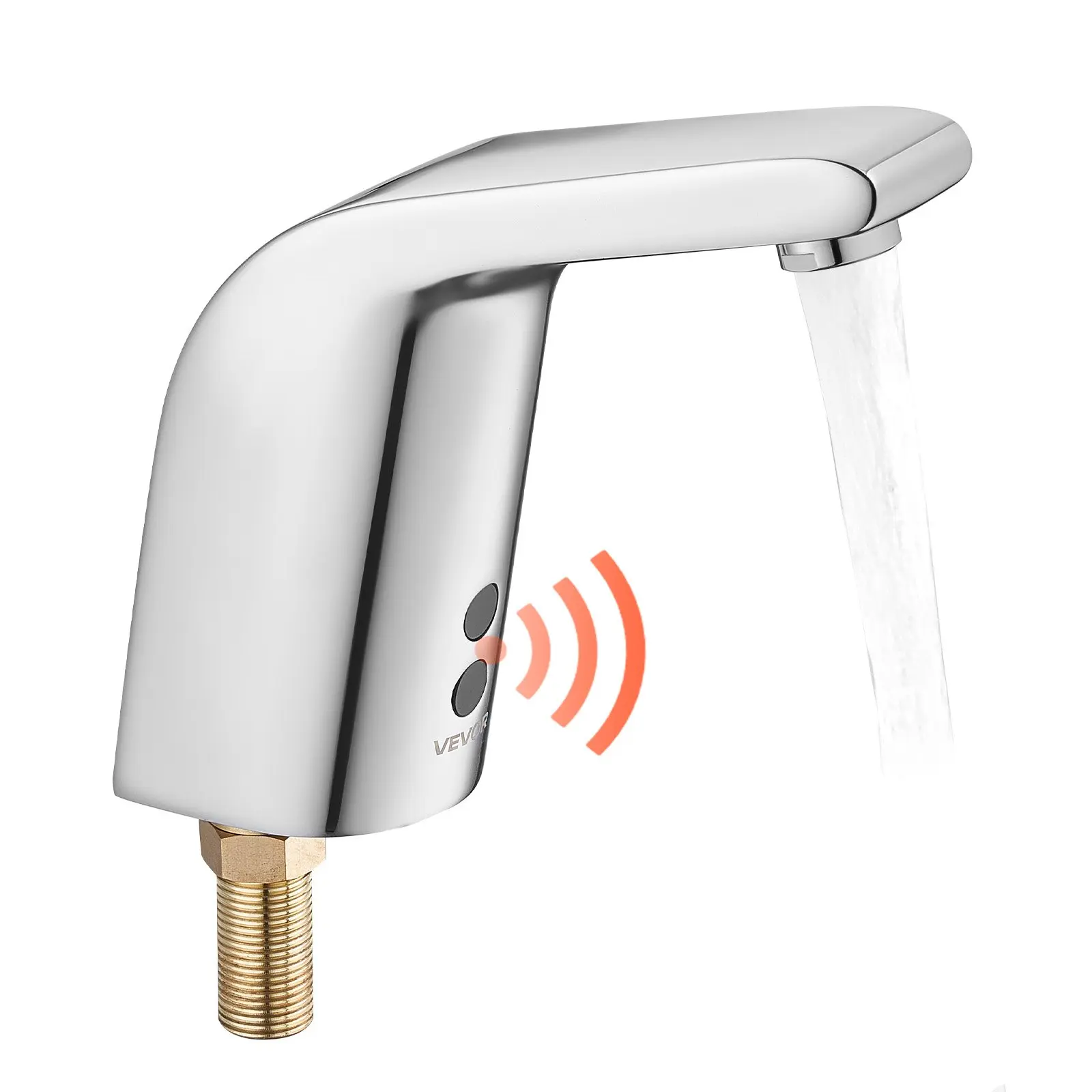 Touchless Bathroom Sink Faucet, Automatic Motion Sensor Restroom Toilet Faucet Cold Water with Single Hole, Battery Operated for 9/16 in Pipe Commercial Lavatory, Chrome Plated Silver