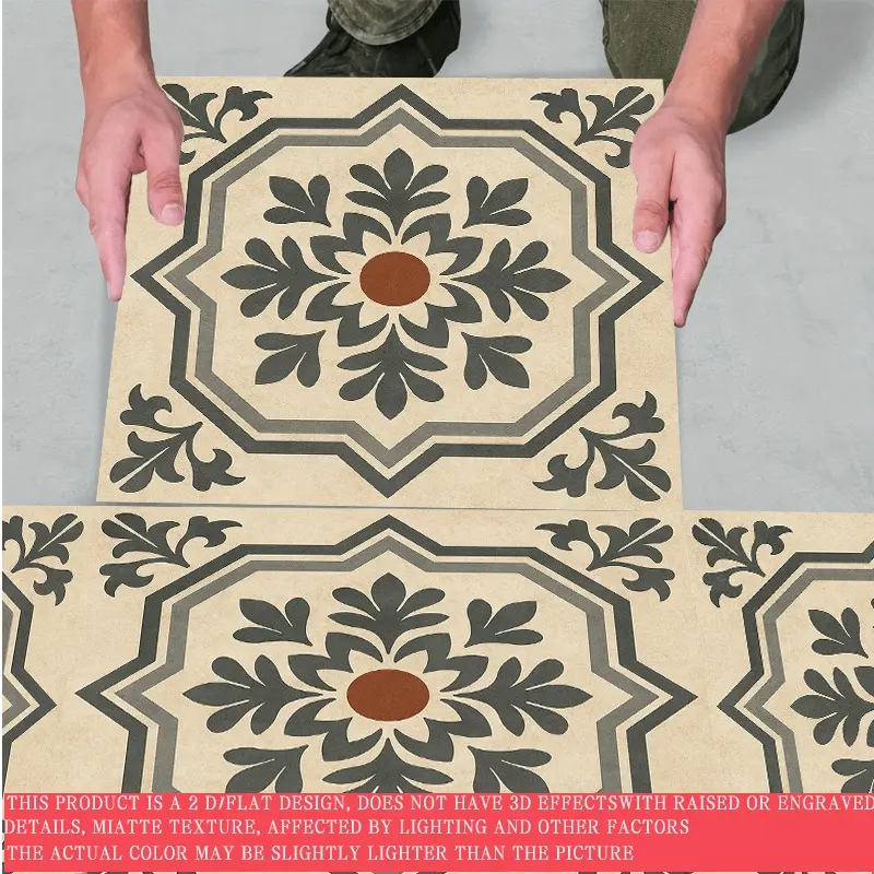 10pcs Peel and Stick Self-Adhesive Vinyl Floor& Wall Tiles- Vintage European PVC Flooring Suitable for Kitchen, Bathroom, Balcony, Living Room- Peel to Apply Installation, Vinyl Planks, 2D Flat