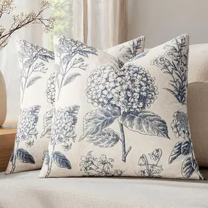 2 Piece Pillow Covers, 40x40cm, 45x45cm, 50x50cm, Linen Single Side Print, Modern Minimalist And Fresh Rural Farmhouse Style,  Comfortable Hydrangea Patterns, Living Room Decor, No Core Included