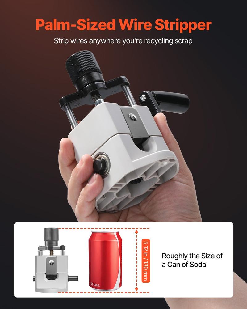 VEVOR Manual Wire Stripping Machine, 0.06-1 in, Portable Copper Stripper with Hand Crank or Drill Powered, 64Mn Quenched Blades, 45# Steel Rollers, ABS & PC Wire Peeler, for Scrap Copper Recycling