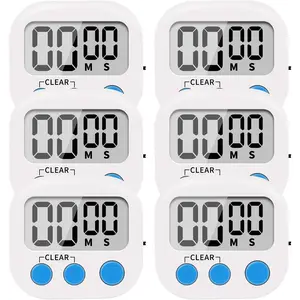 6 Pack Small Digital Kitchen Timer Magnetic Back and ON/Off Switch, Minute Second Count Up Countdown, White