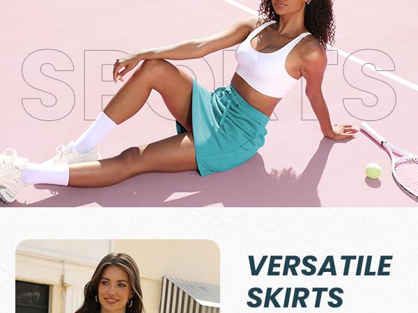 Casly Lamiit Women's Pocket Sports Shorts - Cotton French Terry Fabric Elastic Waistband Summer Fitness Casual Home Wear High Waisted Skort White Skort #Springfresh