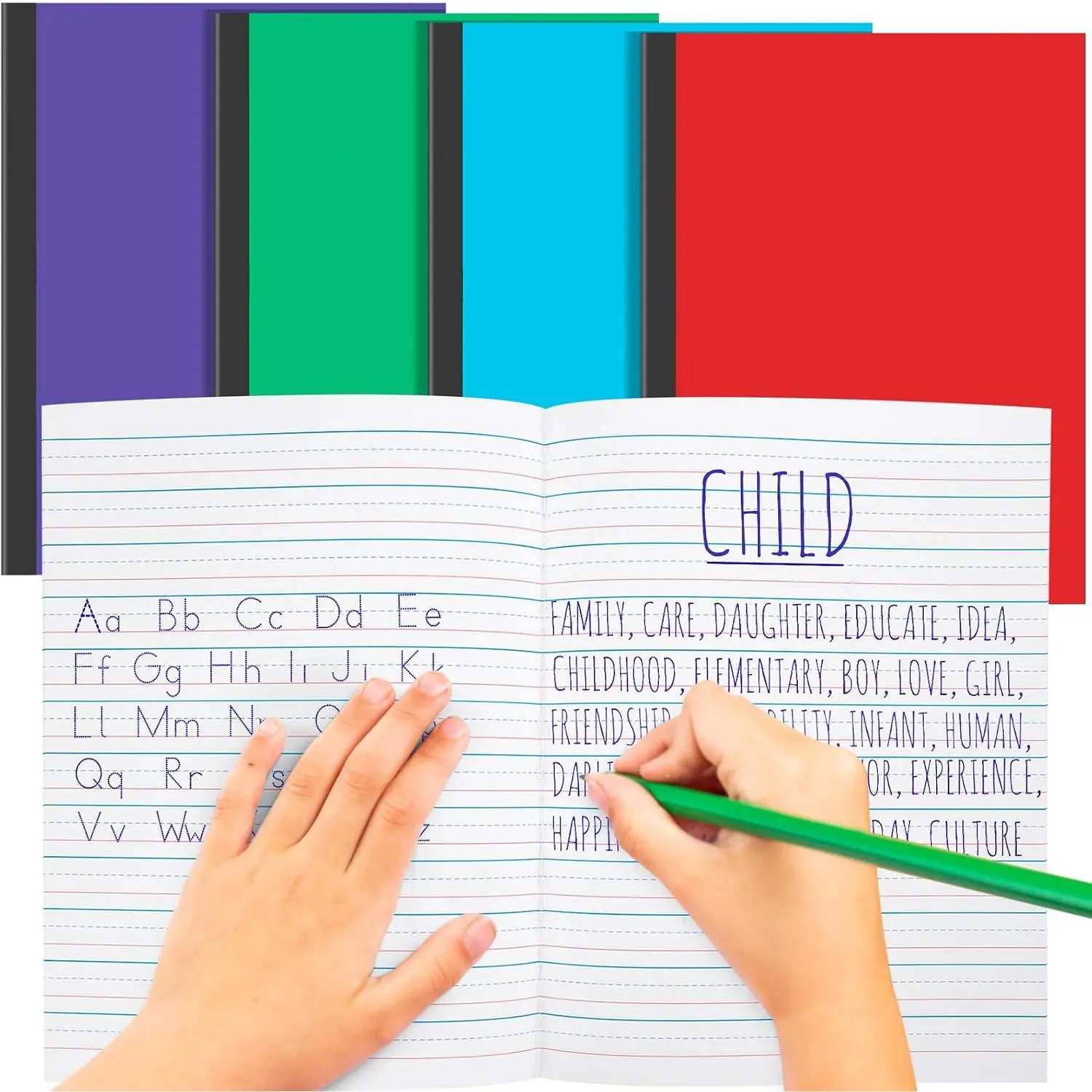 4 count Primary Composition Notebook K-2, Wide Ruled 9.75" x 7.5" Journals, 60 Pages, Writing & Handwriting Practice for , 1st & 2nd Grade,  to School Supplies (4 Colors)