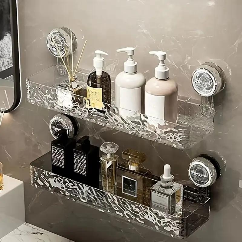 Modern Wall Mounted Bathroom Storage Rack, Suction Cup No-drill Organizer Rack, Bathroom Vanity Countertop Accessory Holder, Hanging Shelf for Toiletries and Essentials, Hangable