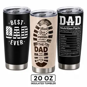 "Stepped Up Dad" 20oz Insulated Tumbler with Lid, Meaningful Bonus Dad Father's Day Gift from Stepchild, Heart Makes Us Family Travel Mug