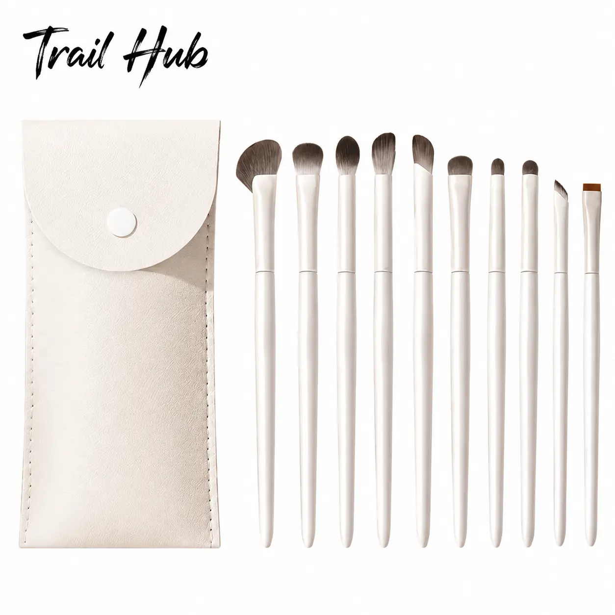 Professional 10-Piece Cloud-Soft Porcelain-Tipped Eyeshadow Brush Set for Beginners — Precision Eyeliner, Aegyo-Sal Highlighting, Smudging, Blending & Detail Work with Ergonomic Handles and Vegan-Friendly Bristles
