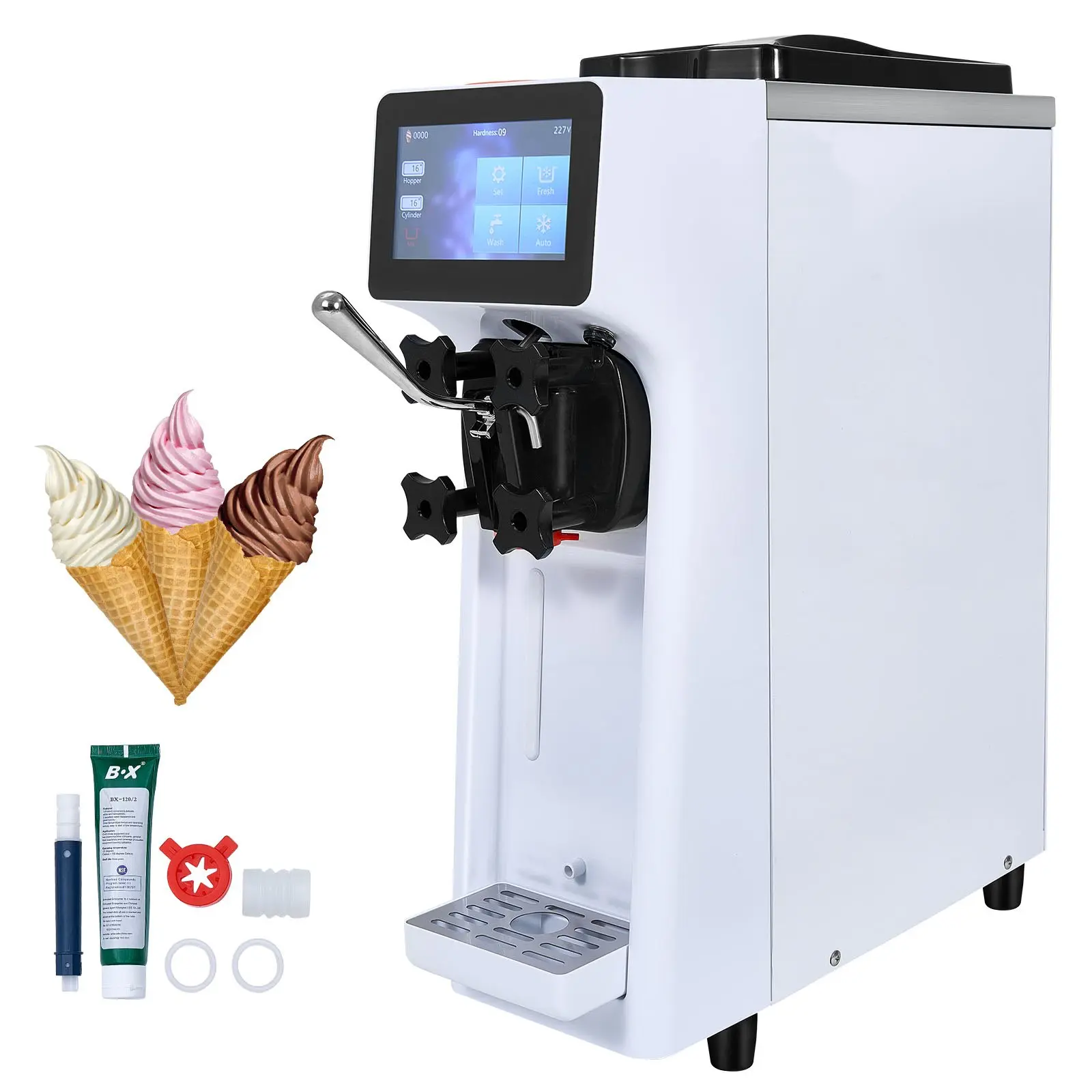 【DealsForYouDays】VEVOR Commercial Soft Serve Ice Cream Machine, 1000W Single Flavor Countertop Model, 10.6 QT/H Yield, 4L Hopper, 1.6L Cylinder, Touch Screen, Auto Clean, Pre-Cooling, for Restaurant Snack Bar