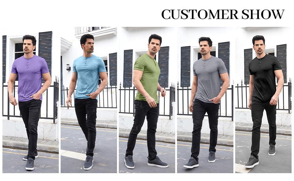 PASLTER  Men Short/Long Sleeve T-Shirt Casual Solid Color Button-up Henley Shirt V Neck Tee Tops M4B039 Menswear Streetwear