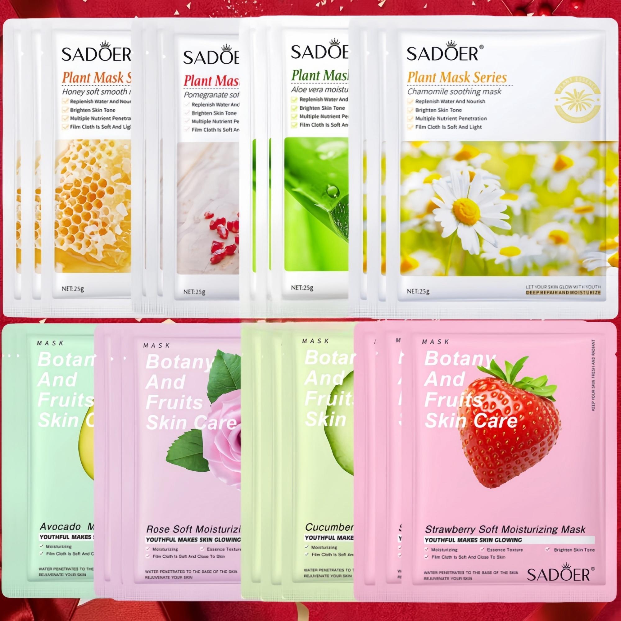 Plant & Fruit Essence Facial Firming Mask, 24pcs/set Moisturizing & Nourishing Cold Compress Mask for Women, Valentine's Day Gift