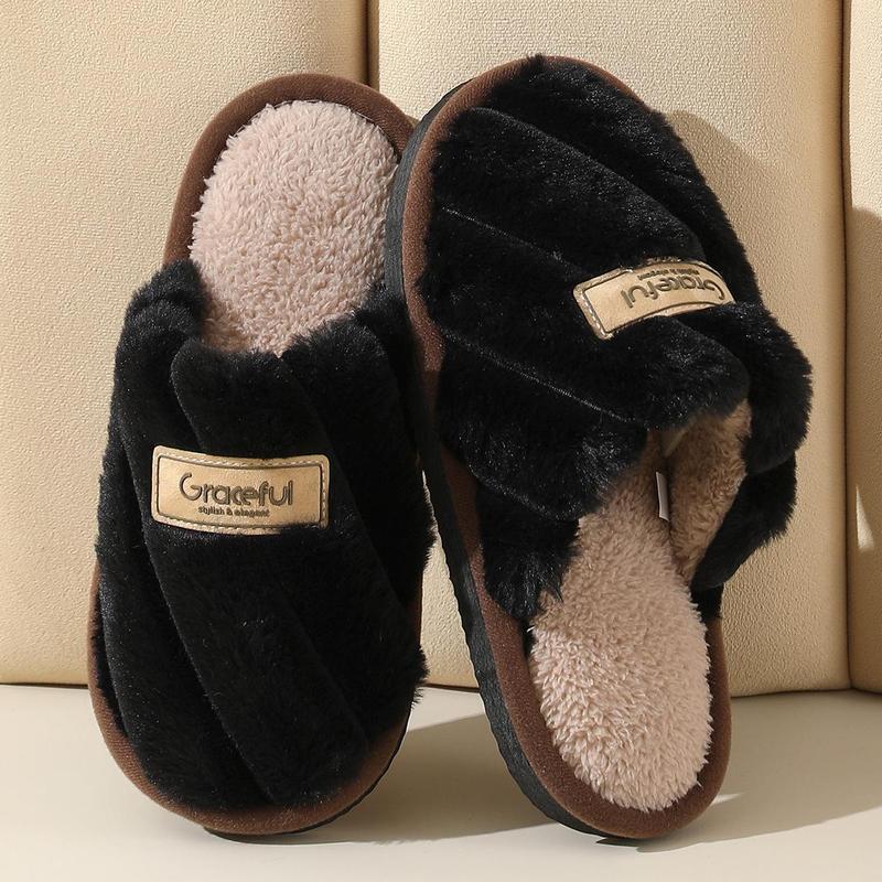 Graceful Womens Slippers Soft Plush Warm House Shoes Anti-Slip Fluffy Fur Indoor/Outdoor Slippers Soft Plush Anti-slip Indoor Wear Warm Comfortable One-piece Style