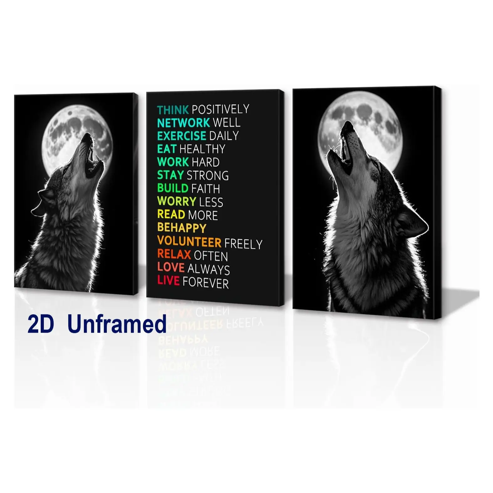 3-Piece Set   Frameless   Inspirational Wall Art: Wolf-themed posters, inspirational wolf decorations, black-and-white images, inspirational quotes, pictures, inspirational posters, canvas wall art—perfect for homes, offices, and bedrooms