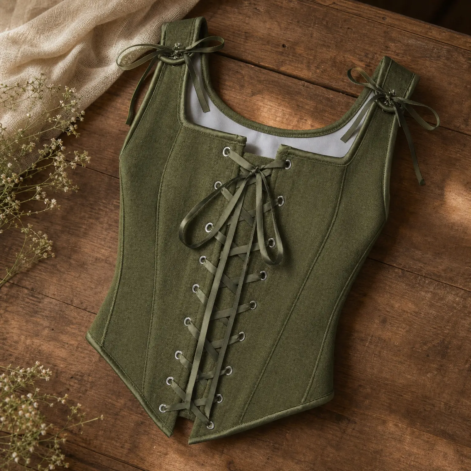Women's Renaissance Corset Top Lace Up Overbust Bustier, Solid Medieval Corset with Zip Up and 12 Plastic Bones for Ren Faire Pirate Costume Cosplay Halloween(Gift)