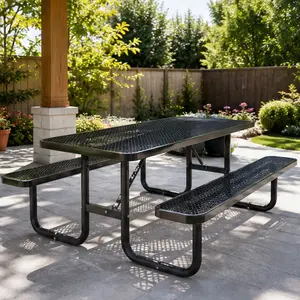 ARCH Heavy Duty Metal Exterior Picnic Table - 96x96in, 10-Person Outdoor Dining Table with Umbrella Hole, Galvanized Steel Rust-Proof Frame, 882LBS Capacity, Black/Blue Options for Garden Patio Camping, Extra Durable Sturdy Construction, Extra Durable Pic
