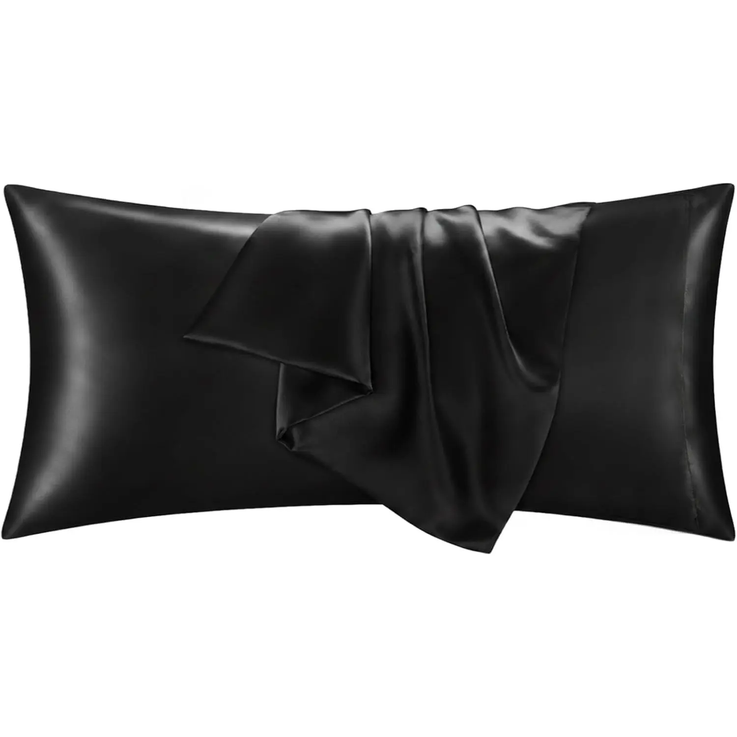 Black Satin Pillowcase - 1 Pack Synthetic Fabric Soft Durable Cooling Bedding Cover with Enveloped Closure, Hair-Friendly Hair Protection Wrinkle Resistant, 20x54 in Cold Wash Gift for Women
