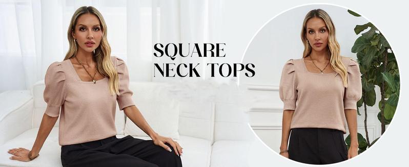 Imily Bela Women's Puff Short Sleeve Sweater Tops 2023 Spring Summer Trendy Square Neck Casual T Shirts Blouses Imily Bela Women's Puff Short Sleeve Sweater Tops 2023 Spring Summer Trendy Square Neck Casual T Shirts Blouses