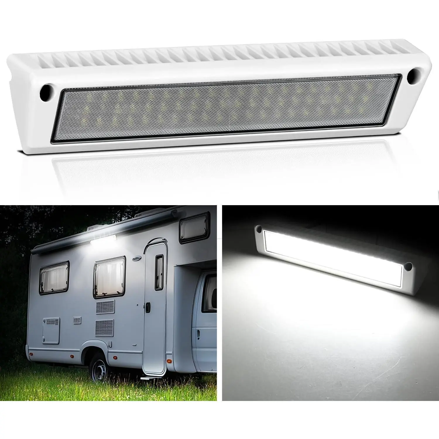 Nilight 13-Inch LED Light Bar, 1PC 12V-24V White Beam RV Exterior Porch Light, White Aluminum Housing for RV Trailers, Travel Campers
