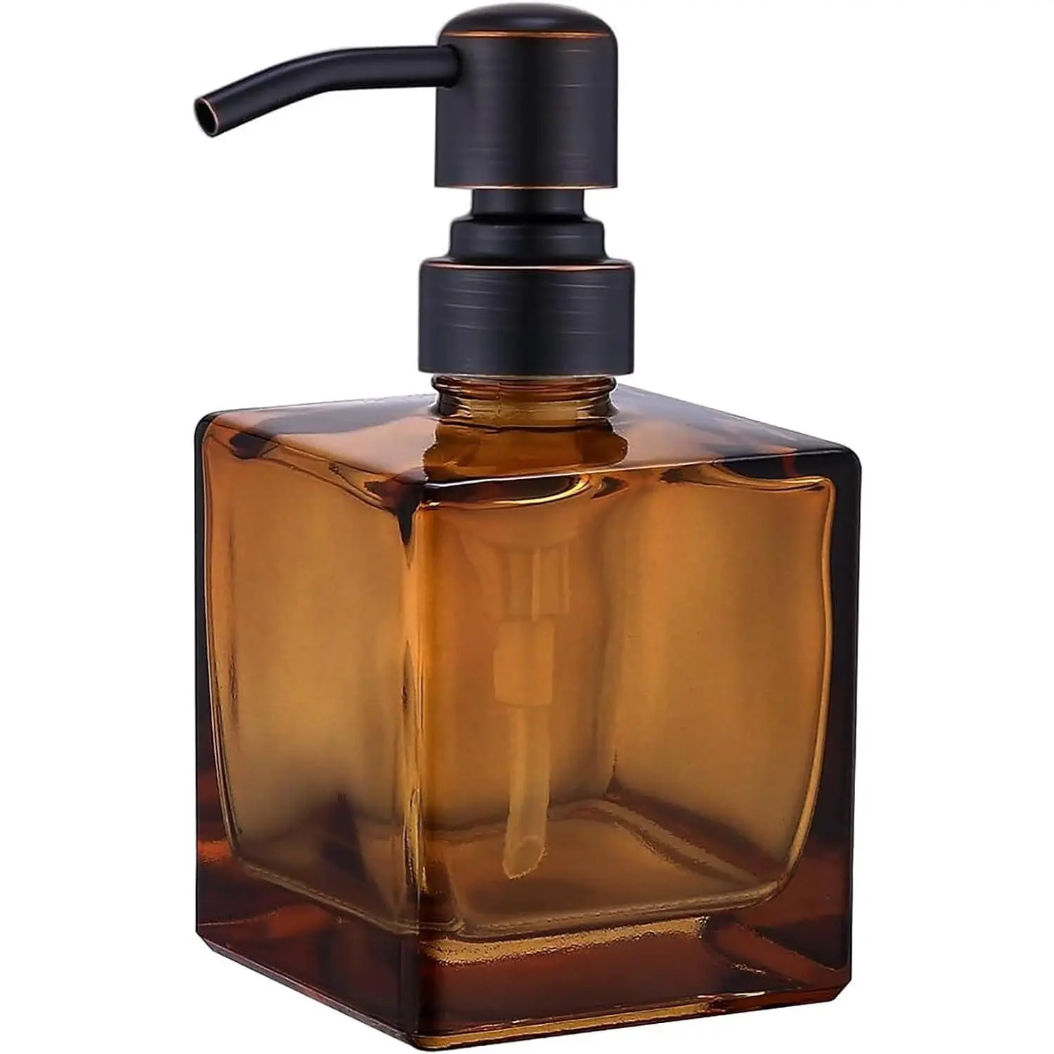 Square Bathroom Soap Dispenser  Bottle with Oil Rubbed Bronze Pump, Retangle Cube 8.4 oz Glass Bottles with Stainless Steel Pump Hand Liquid Soap Dispenser Kitchen