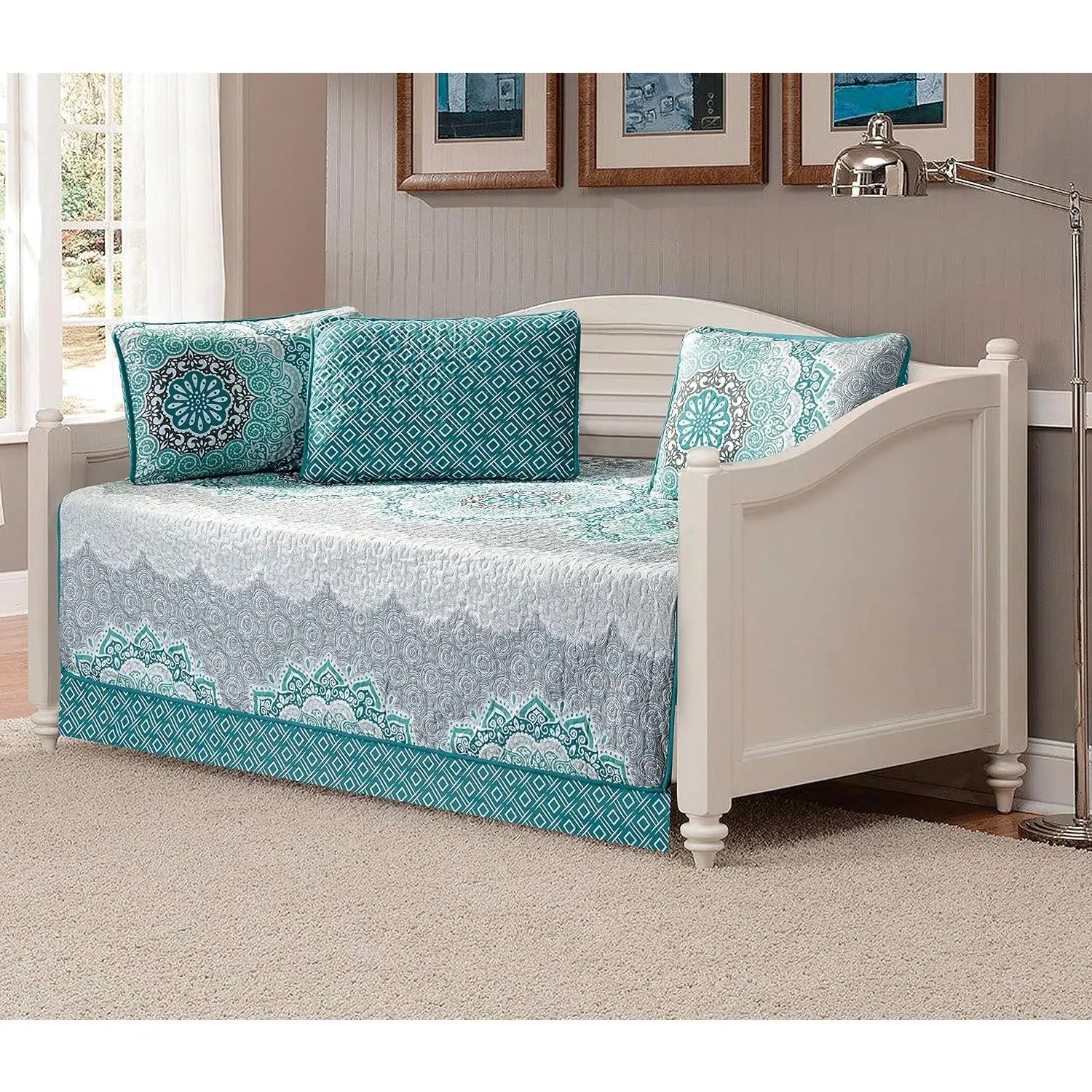 5pc Day Bed Quilted Coverlet Daybed Set New (Oslo Aqua)