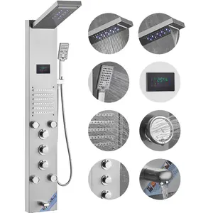 【DealsForYouDays】VEVOR Shower Panel System, 6 Shower Modes, LED Screen Hydroelectricity Shower Panel Tower, Rainfall, Waterfall, 5 Massage Jets, Tub Spout, Handheld Shower, Stainless Steel Wall-Mounted Shower Set