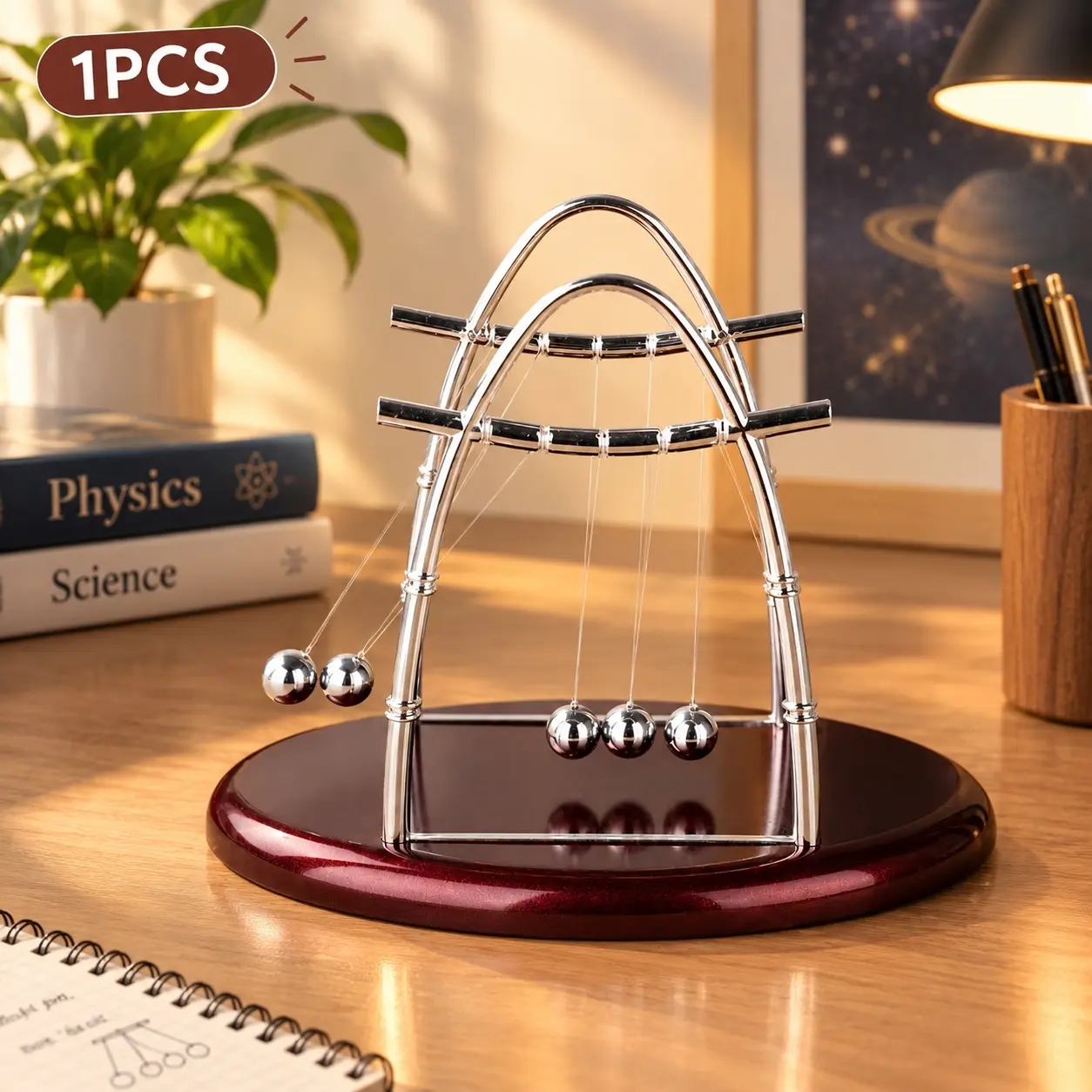 1 Newton Cradle Balance Ball Physics Pendulum Metal Pendulum Desktop Pendulum Office Home Creative Stress Relief Decoration Gift