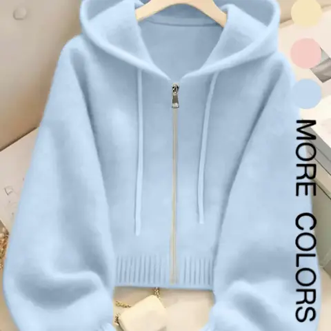 Long Sleeve Loose Casual Knit Hoodie with Zipper Cardigan Knitwear, Soft Comfortable Unique Design for Autumn & Winter Stylish Tops
