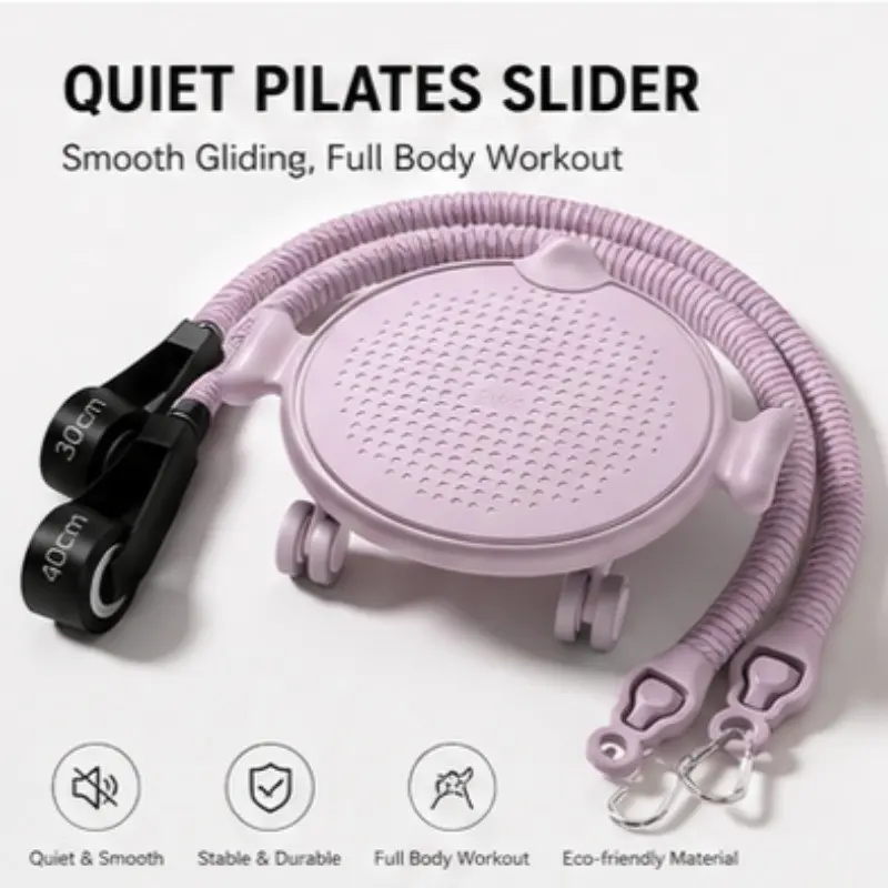 Quiet Pilates Slider Board with Resistance Bands, 22cm Abdominal Core Trainer, Silent Roller Ab Glider, Home Fitness Equipment, Stomach Workout Equipment