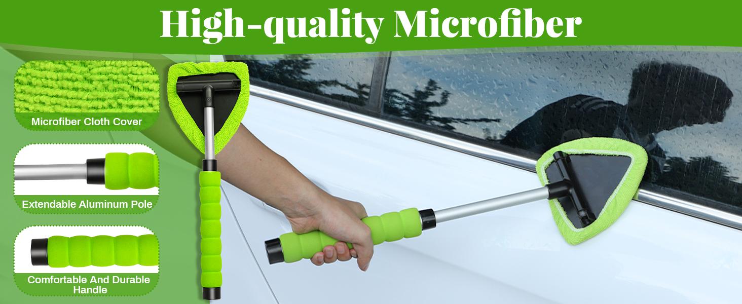 Extendable Handle Car Windshield Cleaner, Microfiber Window Cleaning Tool with 4 Washable Replacement Pads