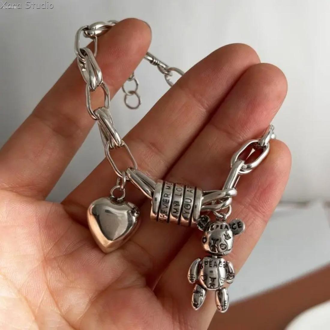 925 Sterling Silver Heart Bracelet for Women & Men – Vintage Retro Handmade Jewelry, Trendy Minimalist Chain Bracelet, Adjustable, Perfect Gift for Birthday, Anniversary & Everyday Wear