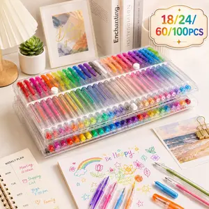 Gel Pen Set with Case, 1 Set 18/24/60/100 Color Gel Pen, Non-toxic Versatile Fine Point Pens for Adult Coloring, Drawing, Sketching & Crafting, Perfect Gift for Halloween Christmas Back to School Graduation, Creative Gift