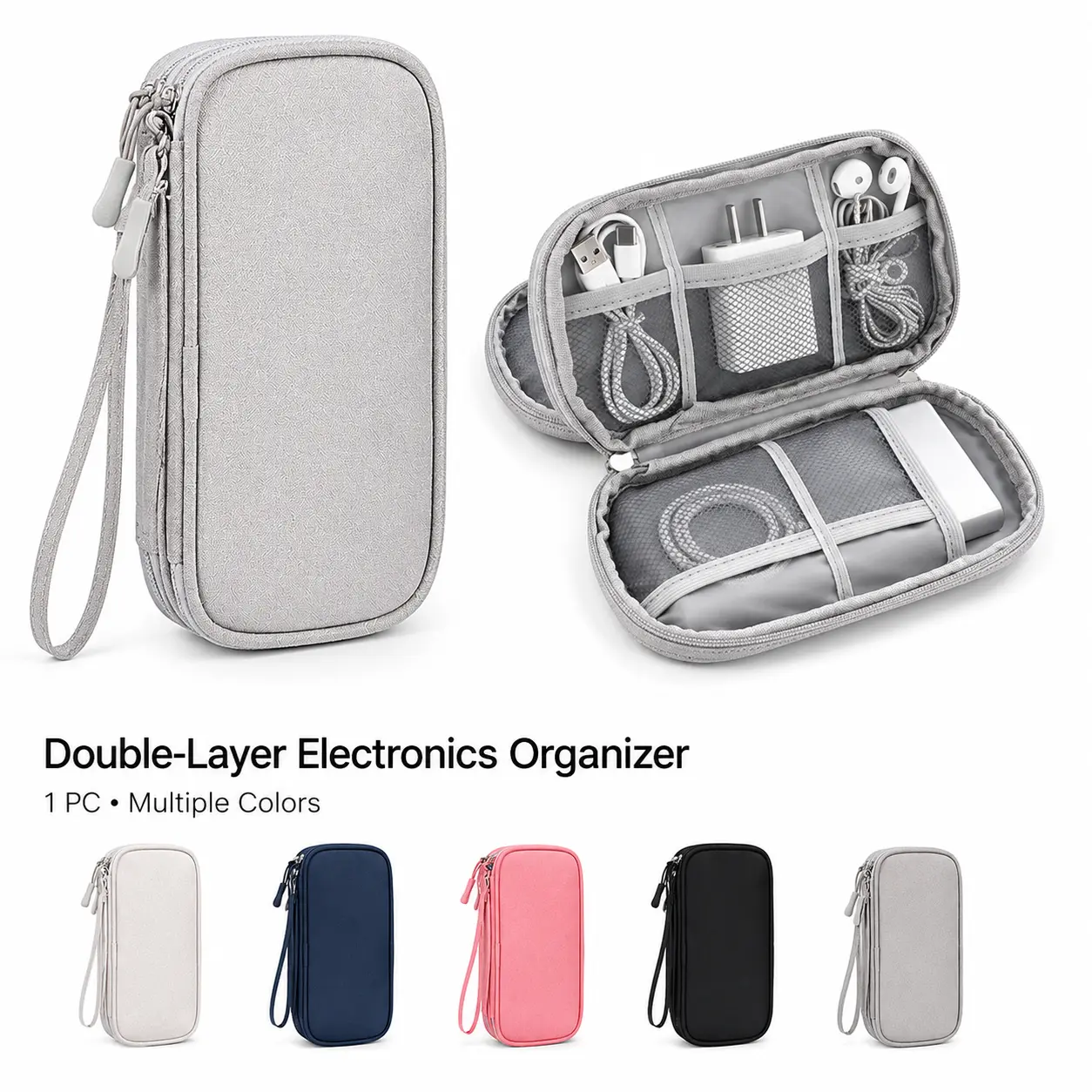 Double-Layer Waterproof Zipper Pouch - Travel Organization Pouch for Cords, Chargers, Phones, Earphones, Toiletries Travel Bag, Electronic Accessories Carry Case SummerVibes tiktokshopbacktoschool-YY1