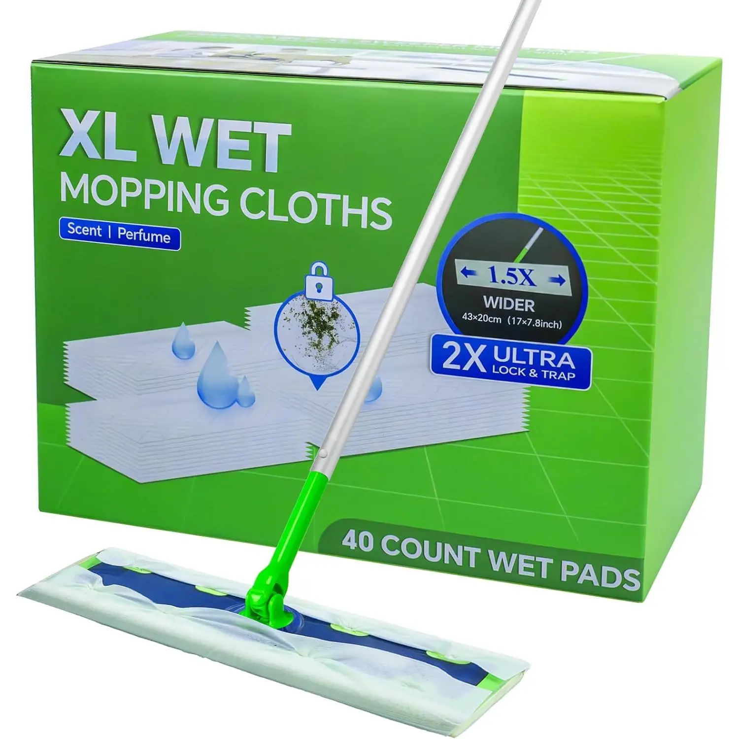 40 Count XL Wet Mopping Cloths for  Sweeper XL Mop | Disposable X-Large Wet Pad Refills - Multi-Surface Wet Wipes Refill for Floor Cleaning.(Only pads, not including mop)