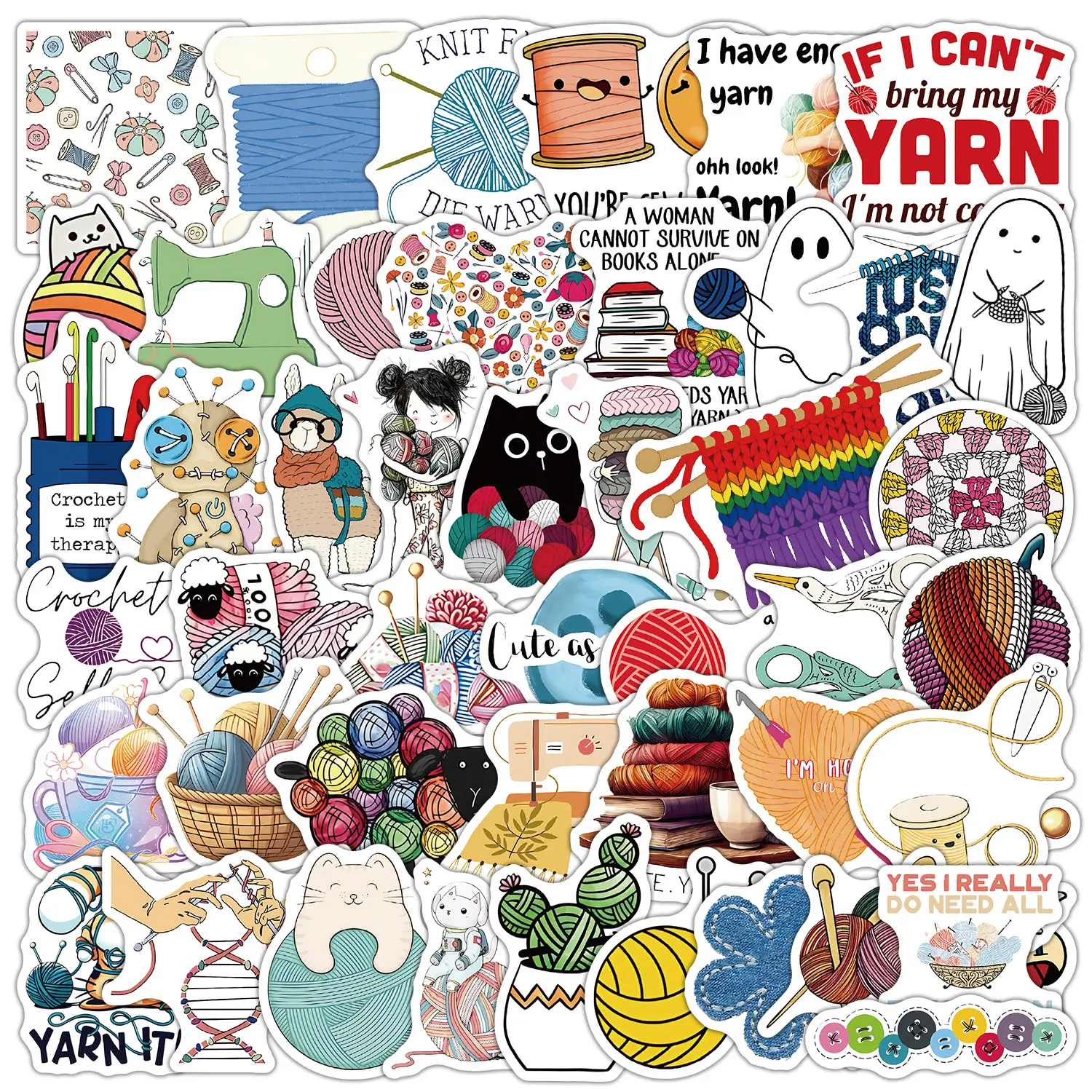 50Pcs Knitting Sewing Graffiti Stickers Planner Accessories Office Products Back To School Journal Notebook Laptop Water Bottle Luggage Skateboard Decor