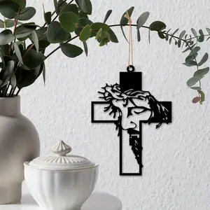 Jesus Head Cross Metal Hanging Pendant, Swing Decor Religious Faith Wall Art Ornament, Crosses Wall Decor, Spiritual Home Decoration, Christian Jewelry