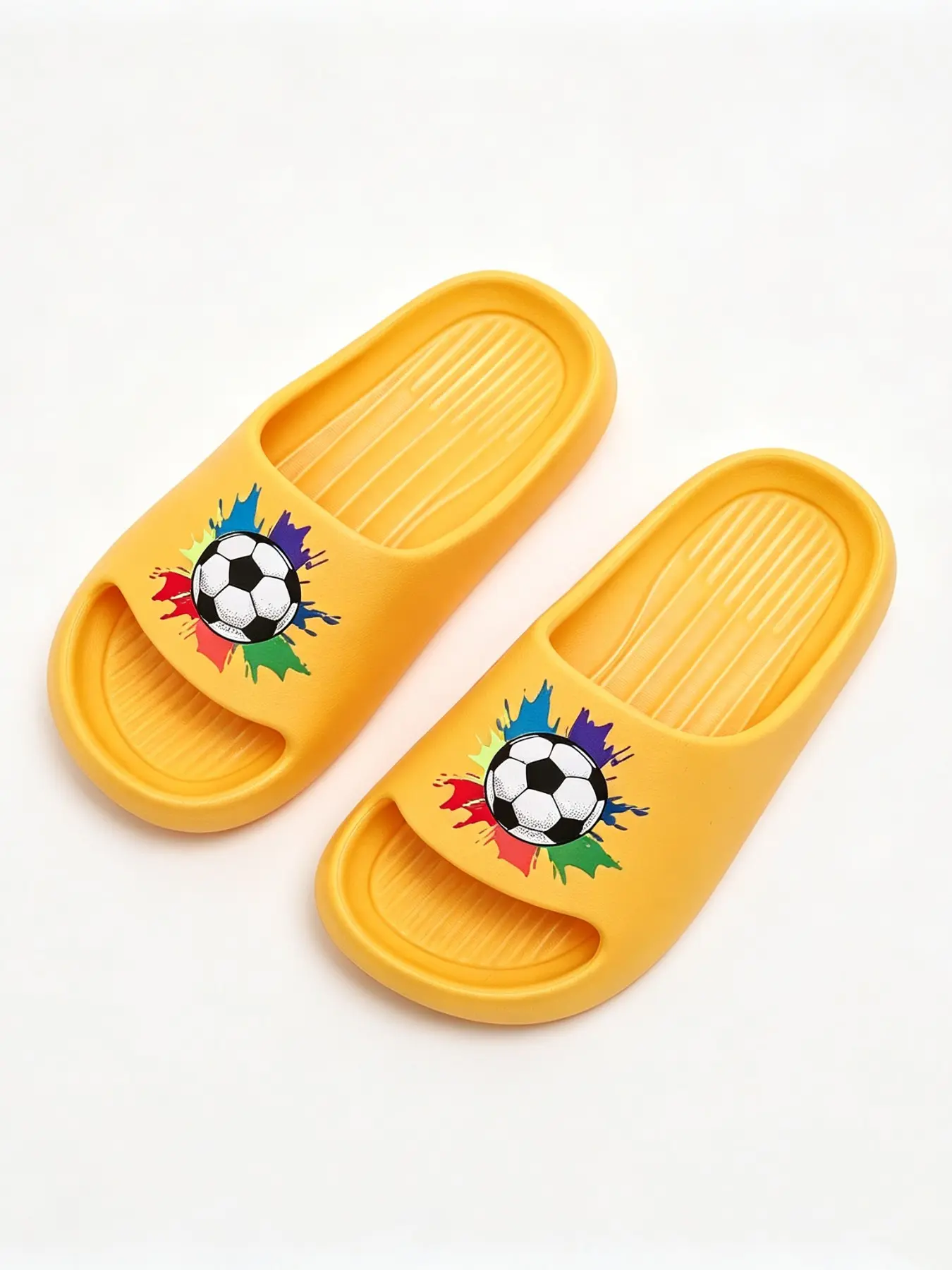 Colorful Football Print Slippers, Casual Street Style, Thick Soft Eva Cushion, Anti-Slip Waterproof Open-Toe, for Boys, Teens, Kids