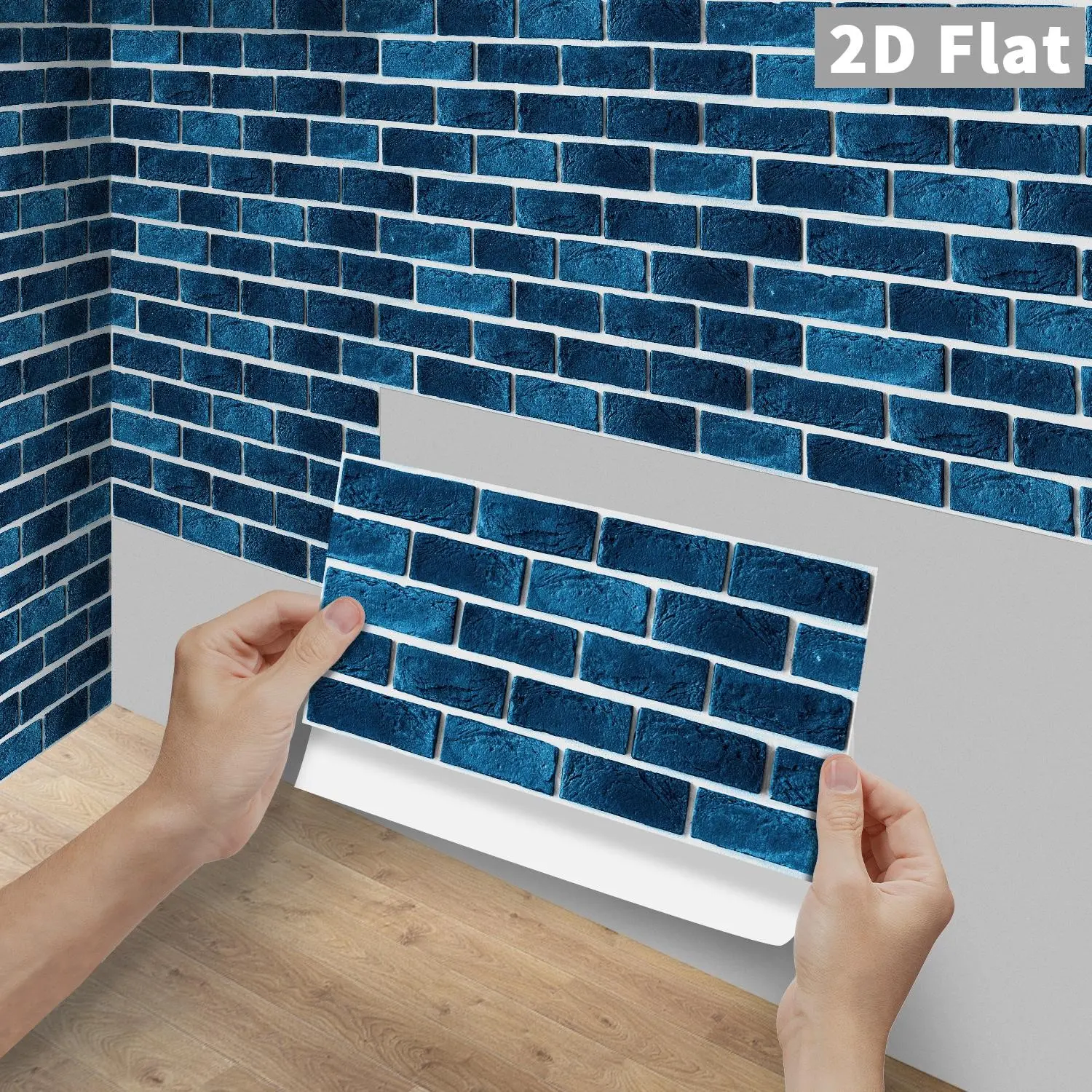 6/12/24/48PCS FG Royal Blue Vintage Brick Tile Stickers, PVC Crystal Film, Peel & Stick Waterproof Oilproof Decals for Kitchen Bathroom Floor Wood Decor