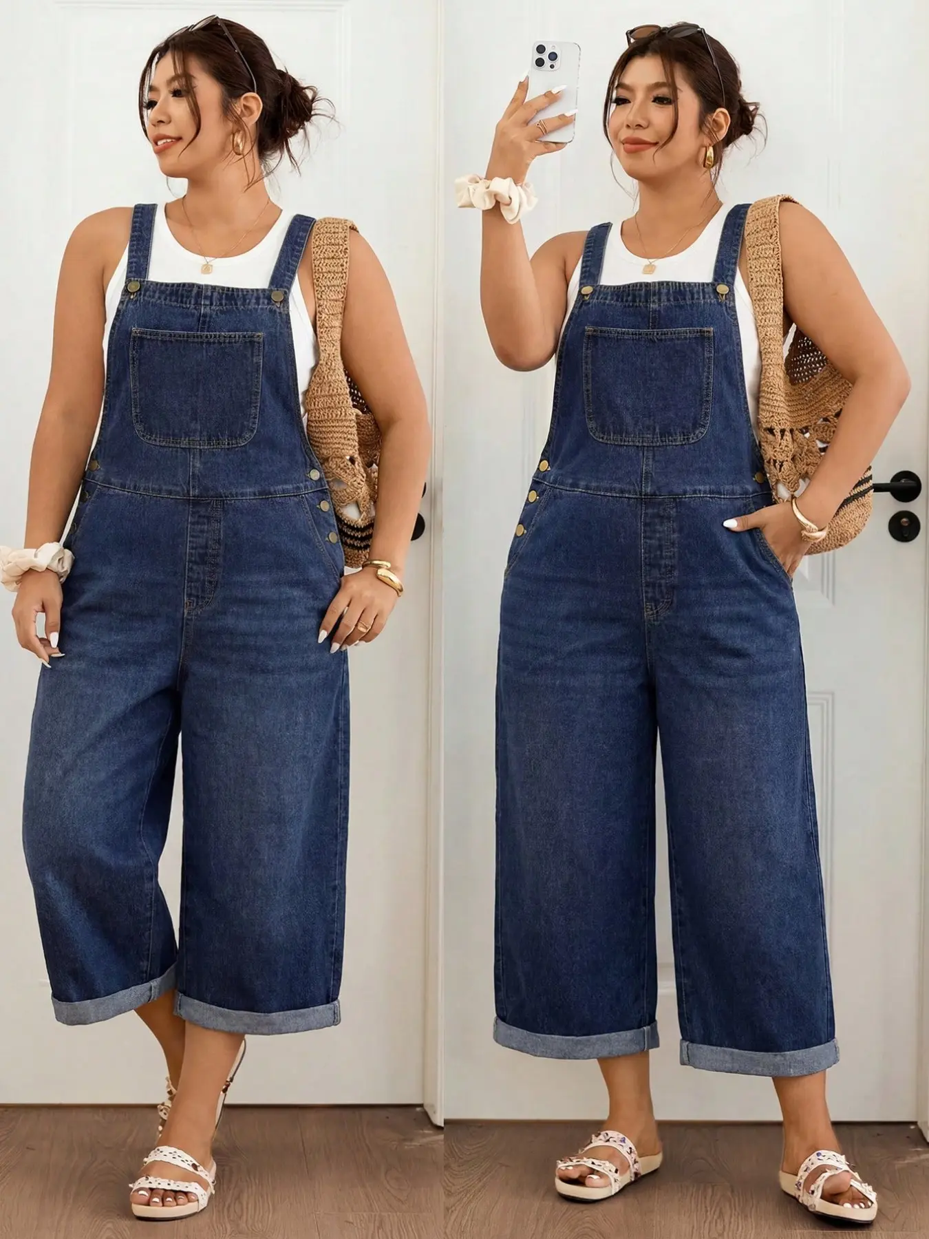 Plus Size Casual Loose Jeans Overall Pants, Comfortable and Fashionable, Ideal for Daily Wear, Perfect for All Seasons