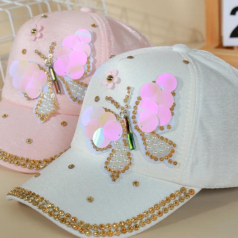 Women's Glitter Sequin Butterfly Baseball Cap, Adjustable Breathable Sparkling Sun Visor Hat For Outdoor