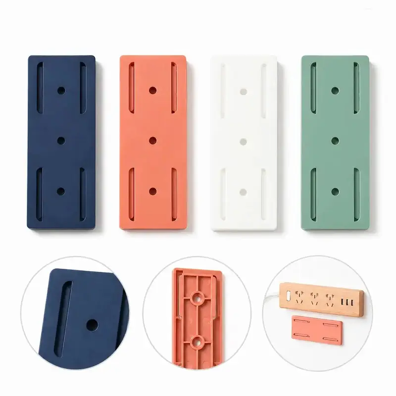4-Count Rectangular Wall Mount Self Adhesive Power Strip Holder (3.94in x 1.57in) - Eco-Friendly Acrylic Pads, Indoor Home Organizer Storage, Waterproof Tile/Wood/Metal Multi-Surface Fixer for Power Strips, Surge Protectors