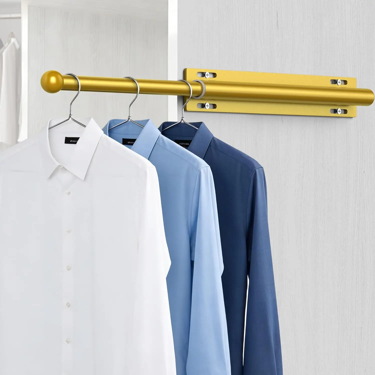Valet Rod for Closet Retractable, 13.4"-23.2" Pull Out Clothes Hanger Rail, Heavy Duty Alloy Steel Side Mount Wardrobe Bar, Adjustable Organizer Rack for Laundry Room, Bathroom, Entrance (Gold)