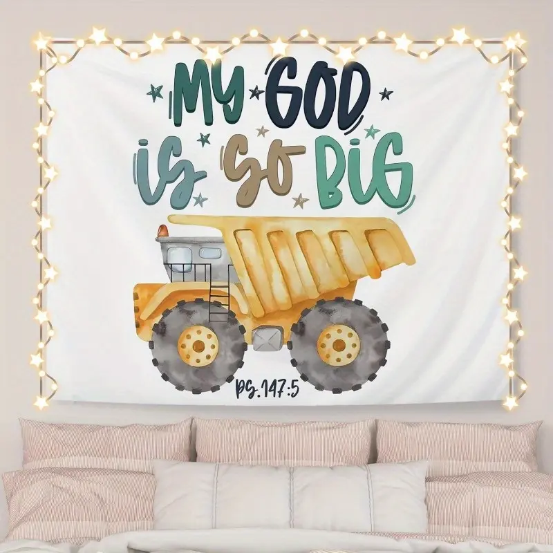 1pc Christian Nursery Tapestry Wall Hanging, Boys' Room Architectural Decor Tapestry, "My God Is So Great" Bible Verse Wall Blanket Decor, Suitable for Children, Toddlers, Nurseries, and Playrooms, Scene Backdrop Tapestry with Free Installation Kit