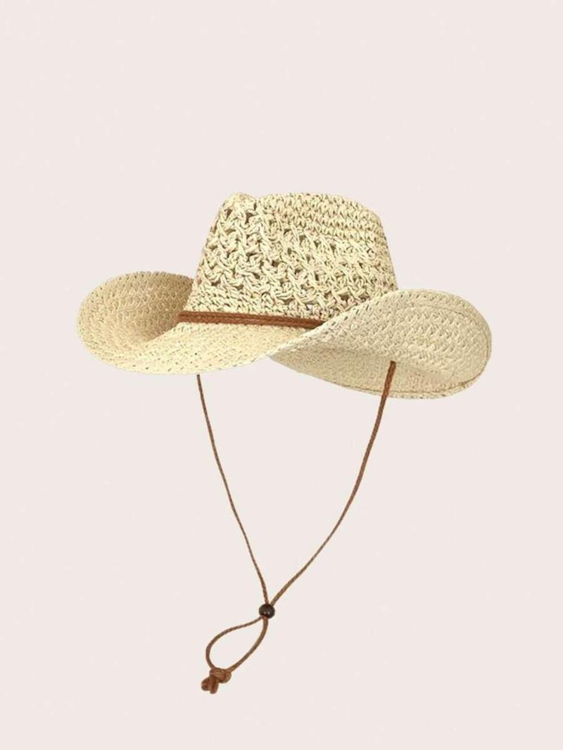 Women's Boho Style Straw Hat, Trendy Minimalist Sun Hat, Fashionable Sun Protection Hat for Summer, Stylish All-match & Exquisite Hat for Birthday Gift, Cowboy Style Hat