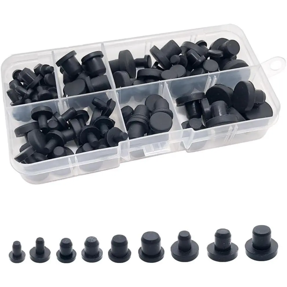 100 Pcs Silicone Rubber Hole Plugs Set - 9 Sizes T-Type Black Silicone Plugs Caps for Powder Coating, Waterproof Sealing, Pipe/Test Tube Caps - Heat Resistant, Durable, Multi-Purpose (Black)
