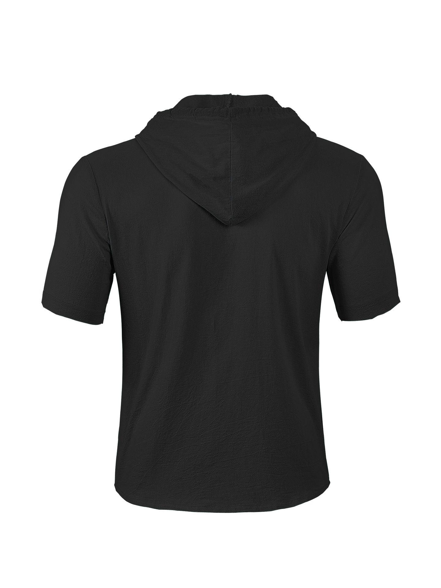 American-style Summer Lightweight Breathable Linen Amekaji Loose-fitting Hooded Men's Short-sleeve Shirt 95% Linen 5% Polyester Casual Menswear