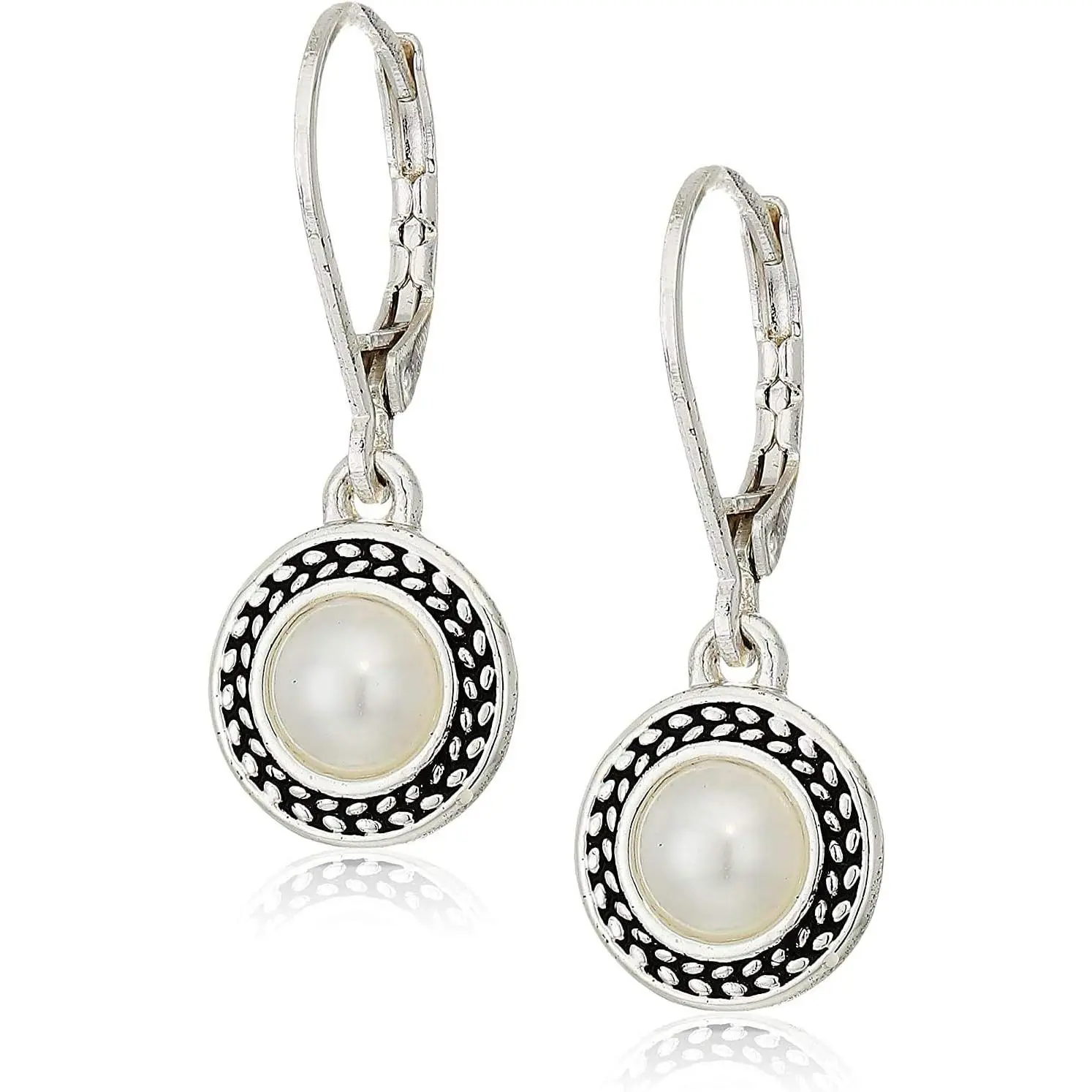 Women's Handmade Bohemian 925 Silver-Plated Crystal Leverback Drop Earrings - Lightweight Teardrop Dangle Jewelry Gifts for Female Adults (Black, Blue, White Pearl) - Daily, Ethnic Use