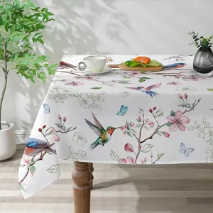 Spring Tablecloth 60x84 Inch Rectangle - Farmhouse Spring Decorations for Home -Water Resistant Washable Bird Floral Table Cloth Rectangle for Party, Kitchen