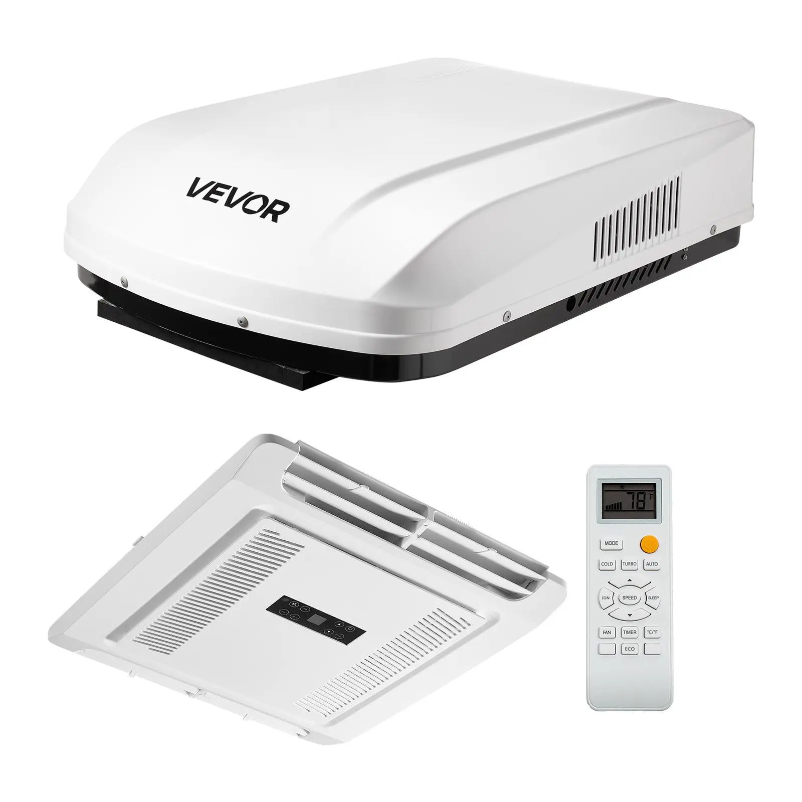 【Summerfinds】VEVOR 15000 BTU RV Rooftop Air Conditioner, 120V Non-Ducted Unit with Cooling & Heating Heat Pump, 60 dB Variable Speed Quiet Easy-Install AC, ADB Button & Remote Control, 40.9x29.7x10.6 in White, 720g, 95.2 Lbs/ 43.2 Kg, 120 V