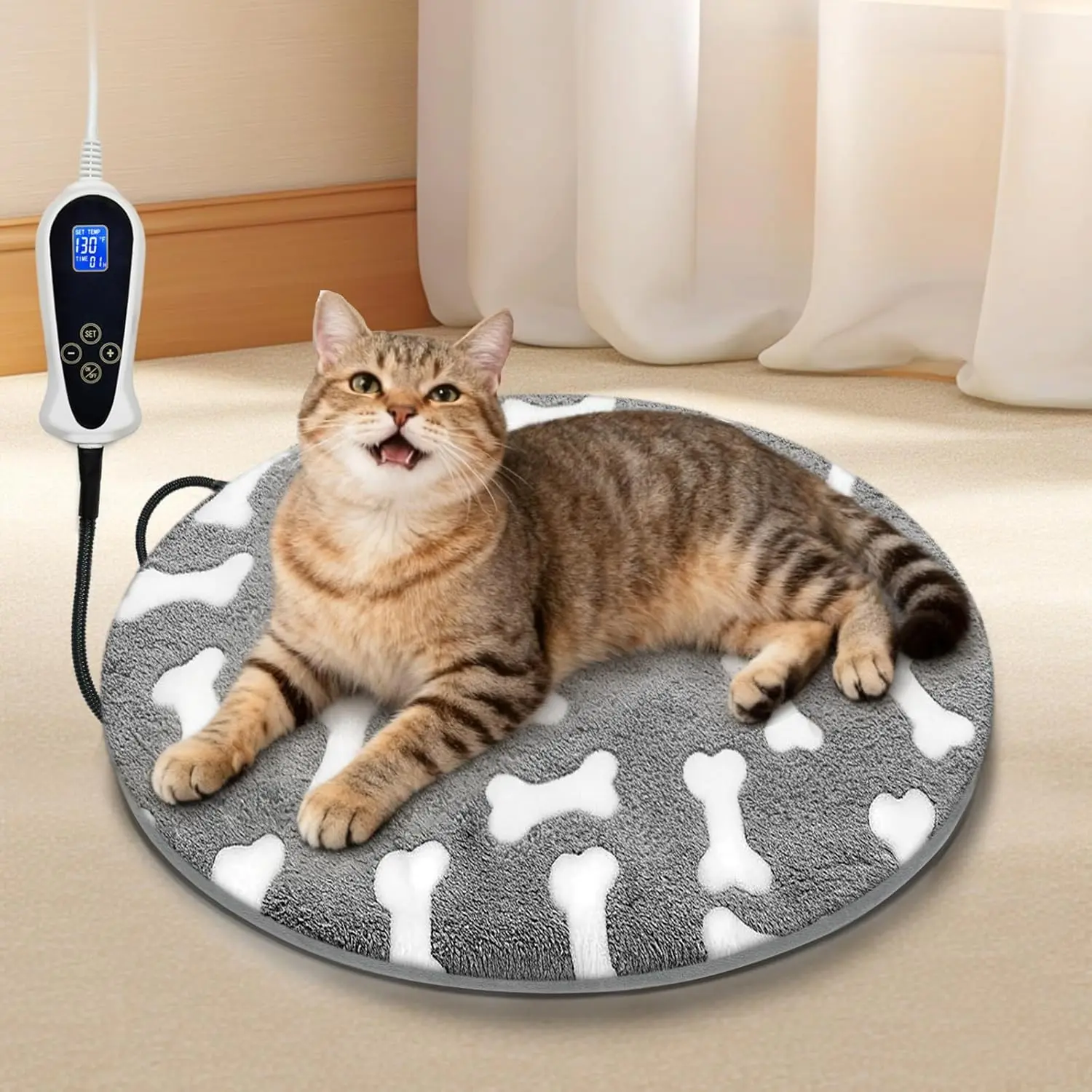 16 in Pet Heating Pad, Obtained MET and UL Dual Certification, Smart 1-24 Hours Thermostat Switch, Indoor Heated Pad for Dogs Cats Rabbit