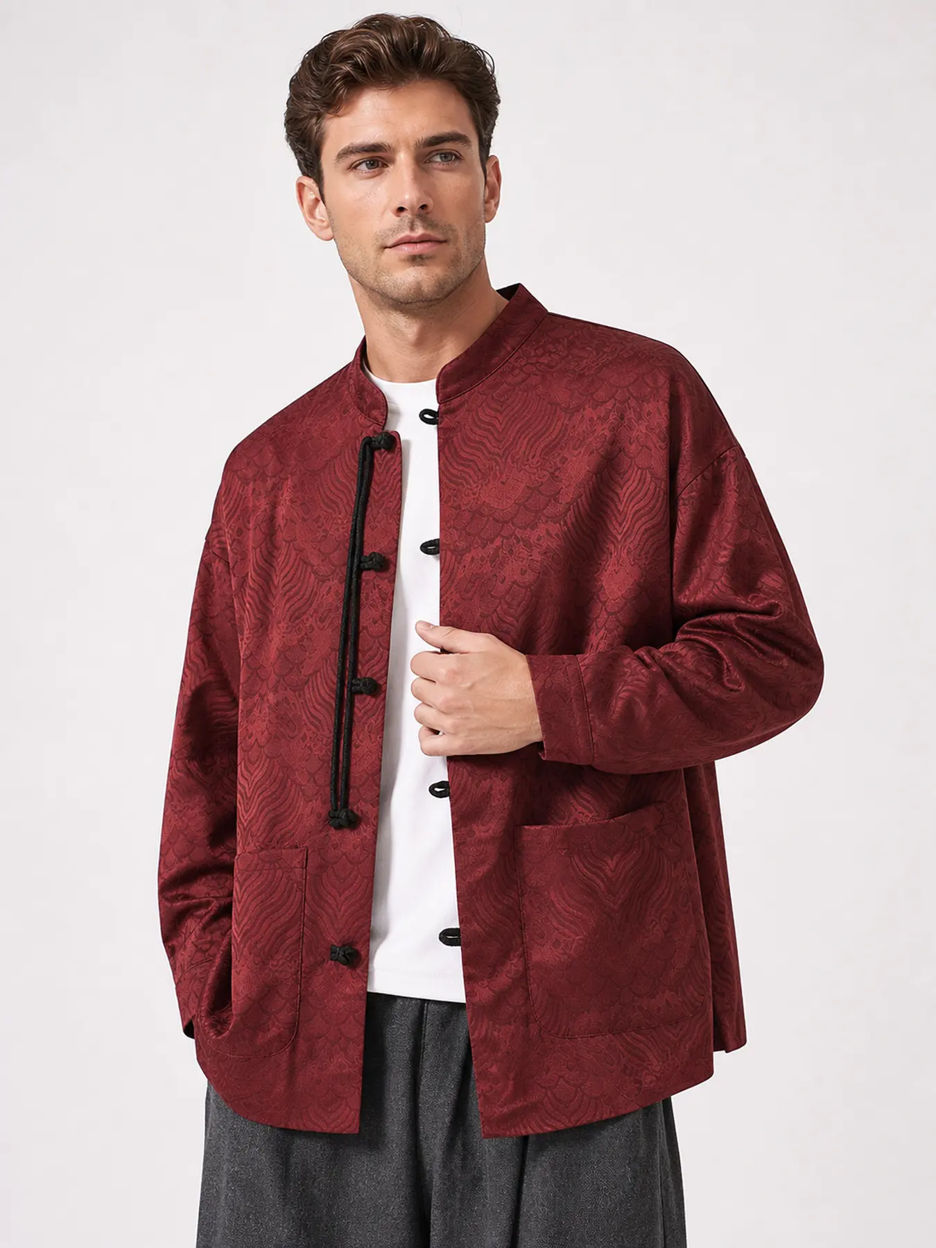 1PC Men's New Fall/Winter Classic Style Loose Sleeve Shirt Blazer, Chinese-style Cracked Retro Tang Costume Shirt Jacket, Comfortable and Fashionable, Suitable for Daily Use and Travel