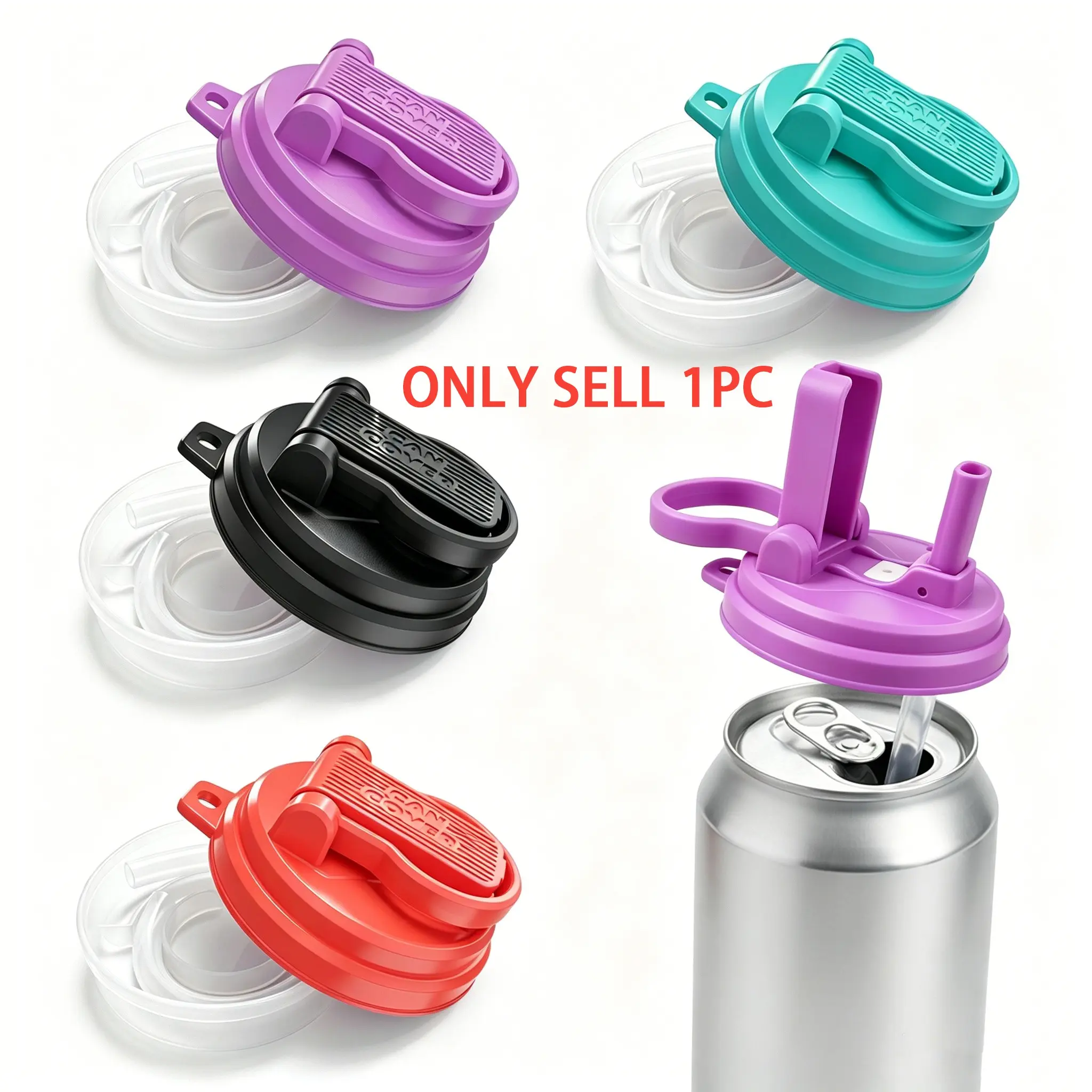 Soda Can Lids with straw, Soda Can Covers with Silicone straw Reusable For Fits standard For Canned Beverage, Beer, Juice,Seltzer, Sipping Lid, Lids Straws