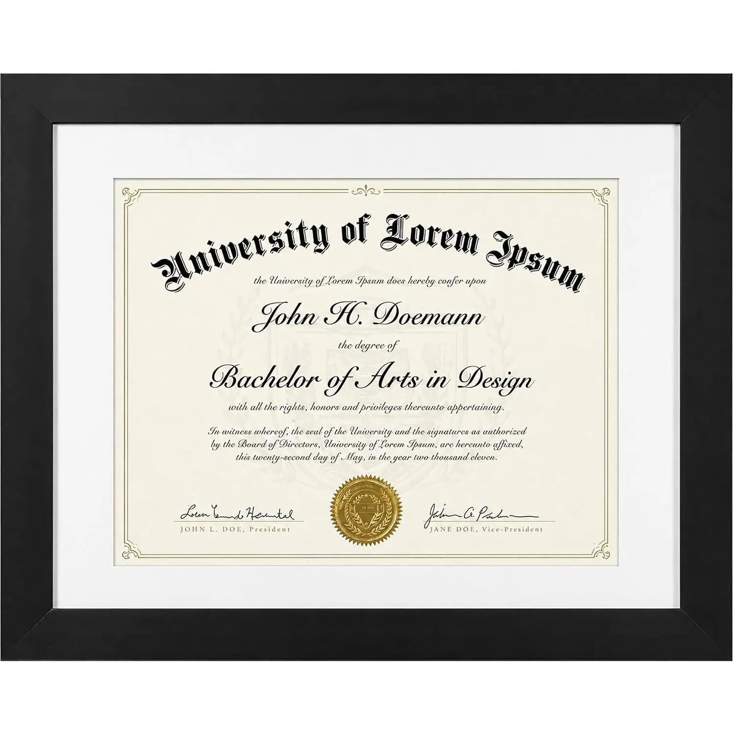 11x14 Diploma Frame with Shatter-Resistant Glass - Use as 8.5x11 Frame with Mat or Display 11x14 Documents Without Mat - Engineered Wood Certificate Frame for Wall Display - BlackGift